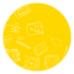 credit-recovery Yellow circle with school supply icons inside.