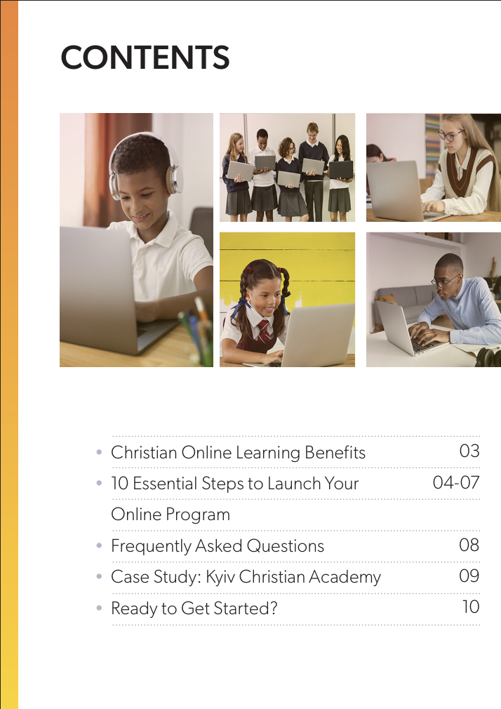Table of content from Online Program Launch PDF